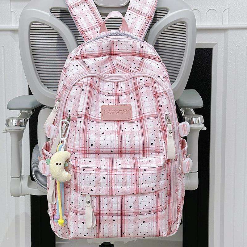 Schoolbag Vintage Plaid Junior High School School Bag Women's Fashion Large Capacity Computer Travel Backpack High School Student Backpack Tide