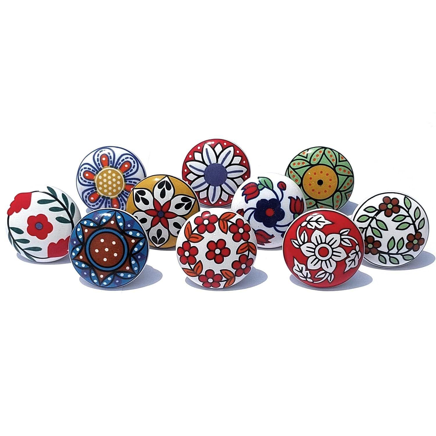 

Винтажные расписанные вручную керамические ручки-пуговицы для кухонного шкафа, двери и ящика, гардероба, буфета (Набор из 10)