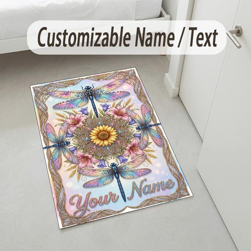 Dragon Phoenix Theme Crystal Velvet Rug Personalized Custom Name Text Soft Floor Mat Home Decor