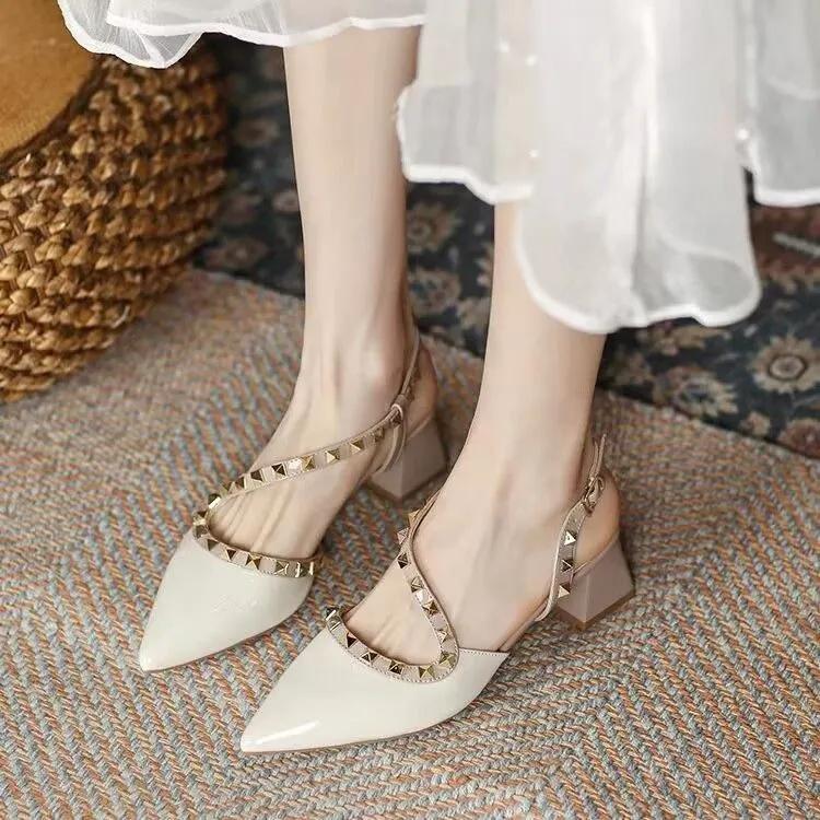 

women fashion sweet light weight apricot square heel rivet pumps lady sexy party night club elegant heel shoes ab526 35