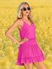 Vestito estivo da donna con scollo a V, mini, con volant e spalline sottili, fluttuante, da spiaggia