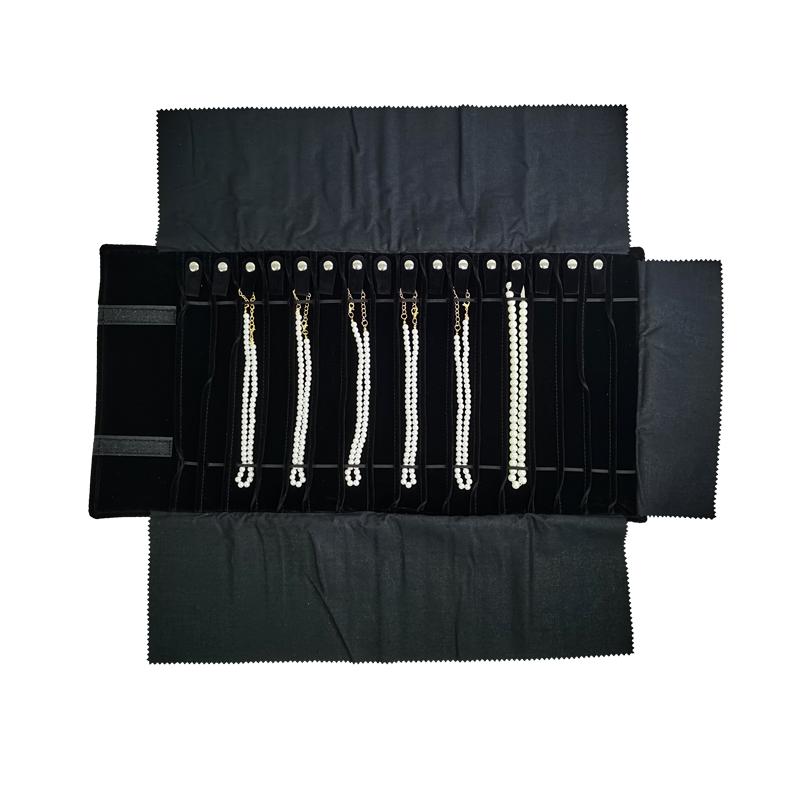 High Quality Black Velvet Jewelry Storage Roll Ring Necklace Pendant Earrings Watch Storage Roll Jewelry Storage Display Props