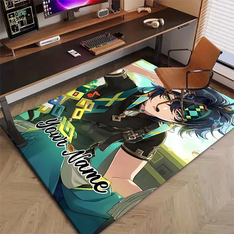 Custom Genshin Impact Mat Personalized Name, Polyester Washable Indoor Entryway Rug, Gift for Christmas, Easter, Thanksgiving Day