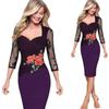 Damen Büro Sexy V-Ausschnitt Spitze Bestickt Floral Cocktail Abendparty Kleid In Premium Qualität Stoff