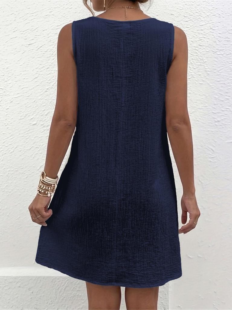 European & American Plus Size Women's V-Neck Sleeveless Button Dress 2026 - New Solid Color, Loose Fit