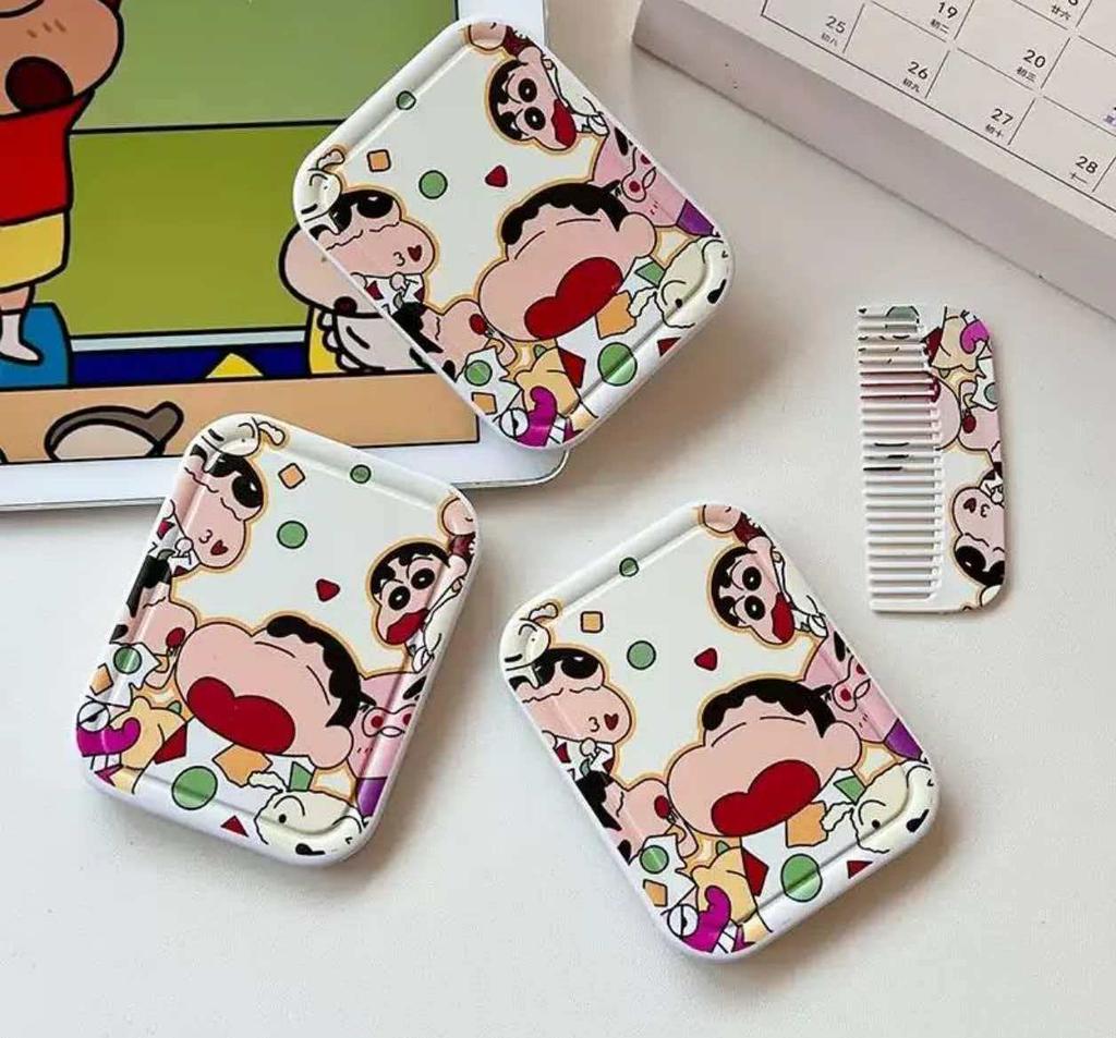 New Anime Accessories Xiao Xin Cute Folding Small Mirror With Comb Mini Portable Outdoor Makeup Mirror Comb Integrated Gift