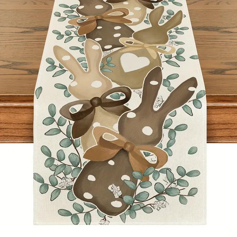 New Linen Happy Easter Table Runner Egg Rabbit Easter Tablecloth Bunny Placemat Dining