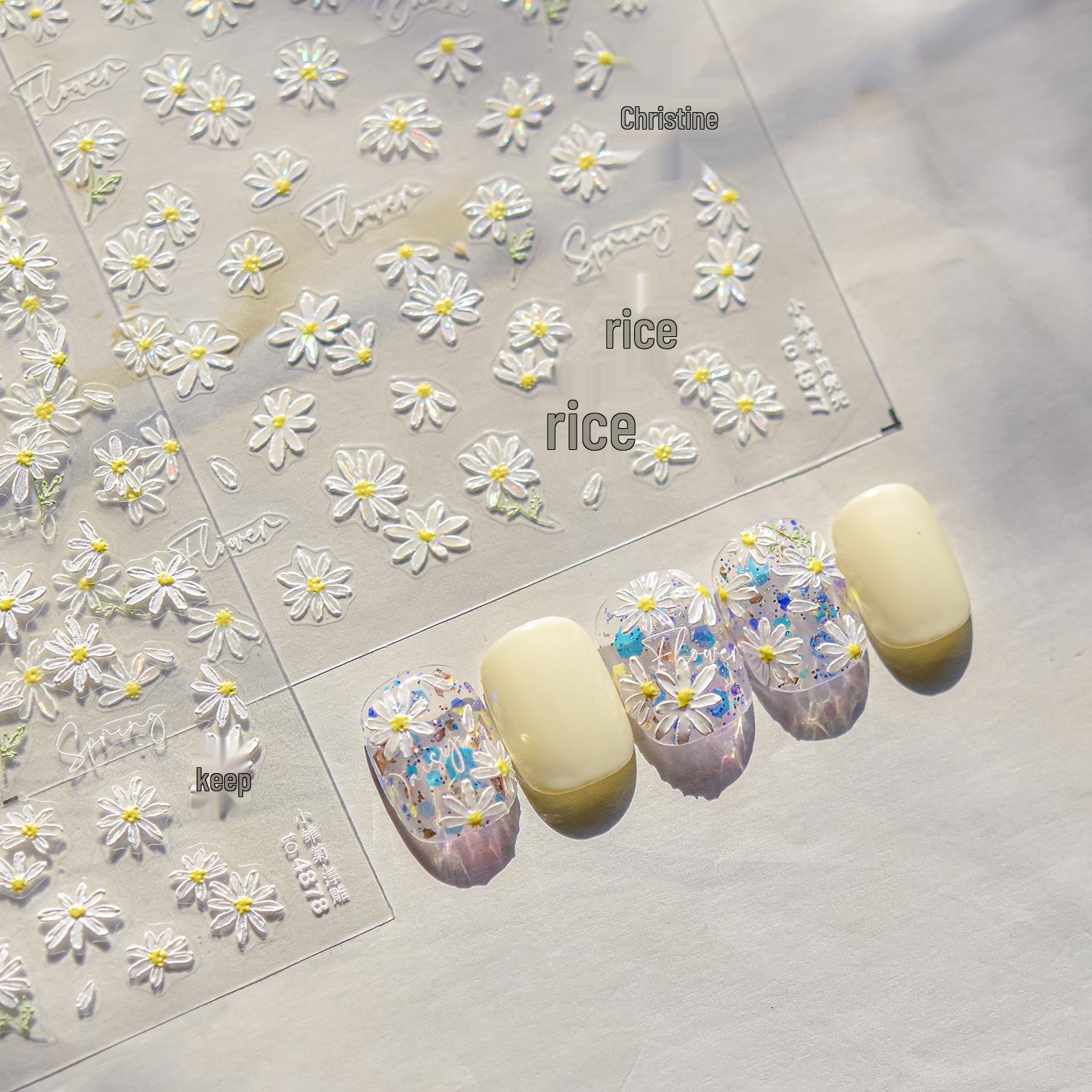 

Tomoni 3D Embossed Daisy Nail Art Stickers - Trendy Japanese Style