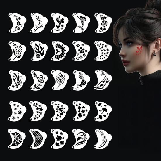 25 Pcs Face Paint Stencils Kit Plastic Facial Painting Stencils Reusable Body Face Art Templates for Halloween Birthday Party Makeup