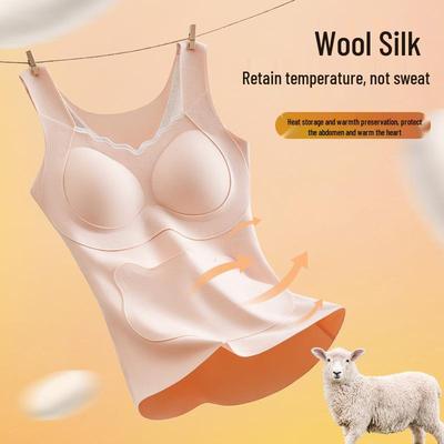 Girls' Seamless Warm Vest with Bra Pads and Pockets for Junior High Students