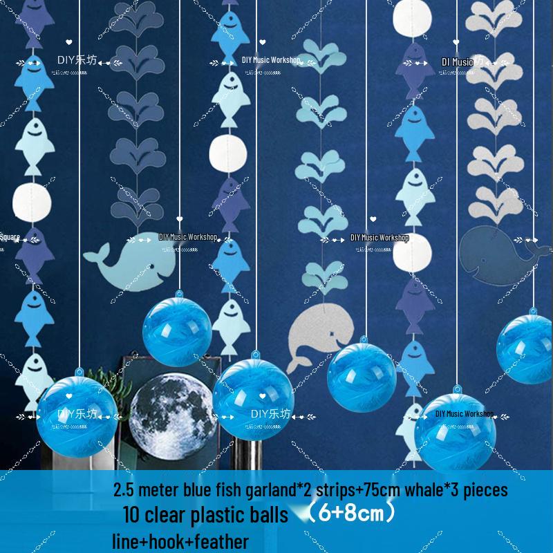 Blue Ocean Sky Tassel Ribbon Flag - Western Summer Theme Crepe Decoration