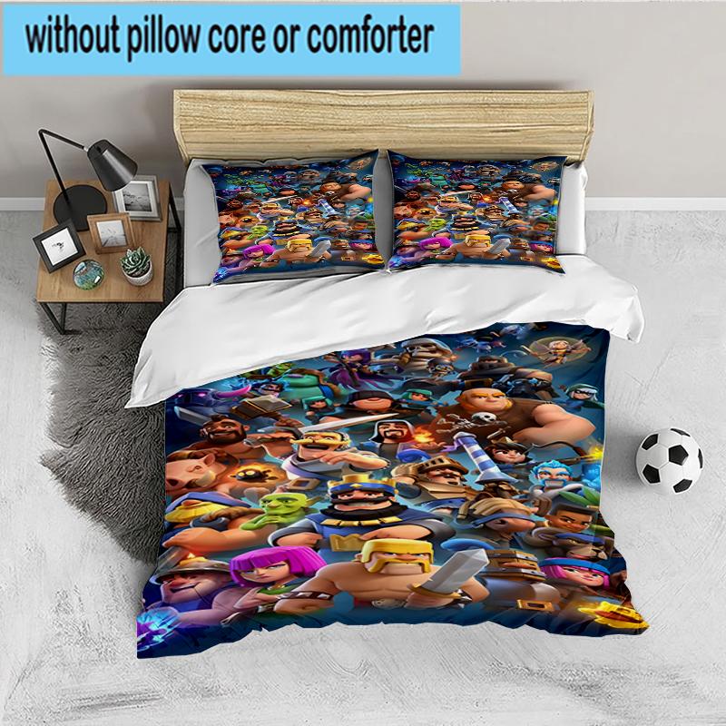 3PCS Clash Royale Heroes Collage Bedding set,Ideal For1pc Duvet Cover And 2pcs Pillowcases Perfect for Christmas gift,Ideal for Bedroom, Dormitory