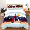 Ölgemälde auf Leinwand Boote und Sonnenuntergang Moderner Impressionismus Orange King-Size Bettbezug Für Heim-Schlafzimmer-Dekoration Warm
