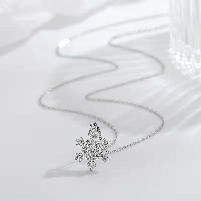 S925 Sterling Silver Snowflake Necklace - Full Diamond Christmas Pendant