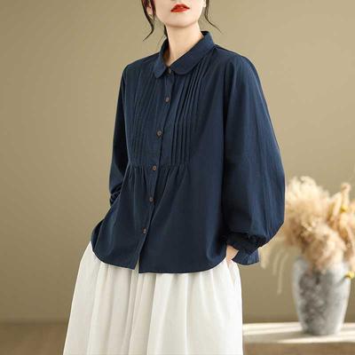 Literary Fresh Little Doll Collar Long Sleeved Shirt for Women In Spring Autumn Versatile Layered Shirt for Small Stature Blouses & Shirts