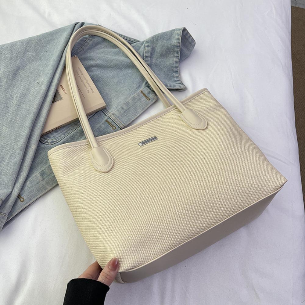 Casual PU Women's Shoulder Bag Large Capacity Black Beige Blue Shopping Bag Minimalist Design Tote Bag