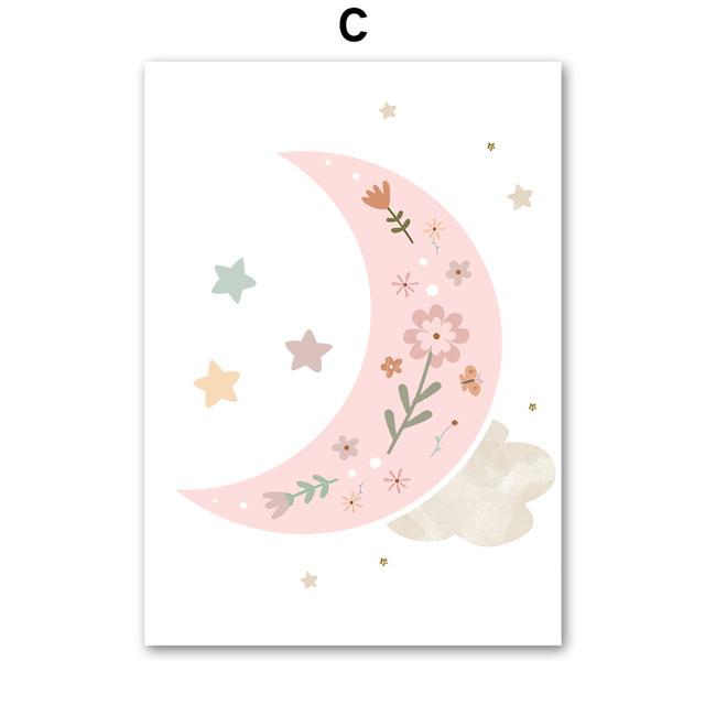 Rainbow Stars Moon Flowers Big Dreams Cartoon Wall Art Canvas Painting Nordic Posters And Prints Pictures Girl Kids Room Decor
