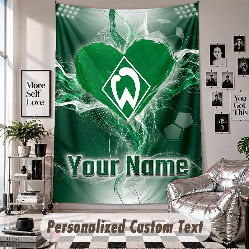 Wall Hanging Tapestry With Custom Name & Text, Werder Bremen FC Decorative Tapestry For Bedroom