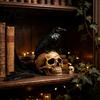 Creepy Gothic Accents Halloween Skull Figurine, Realistic Human Head Statue, Crow on Statue Sculpture for Home Tabletop Mantel Decor Decorations