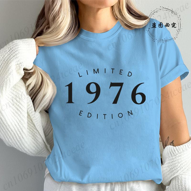 Limitowana Edycja 1976 Moda Damska Koszulka Damska Koszulki Casualowe z Krótkim Rękawem Vintage Est 1976 Koszulka z Grafiką na Urodziny Ubrania