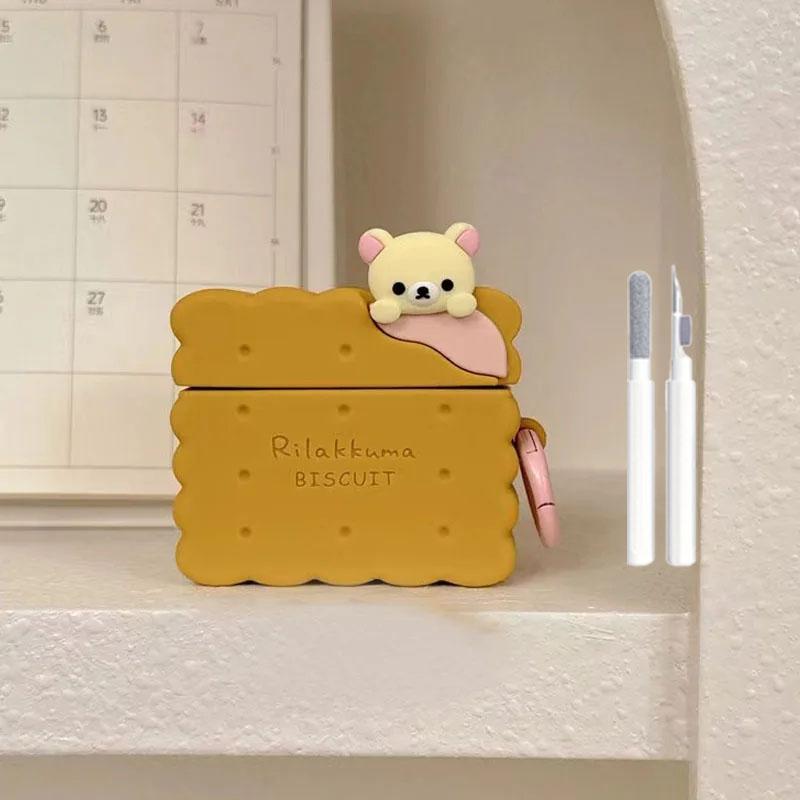 Cute Little Bear Biscuit Earphone Cover for Apple AirPods 1/2 Pro Pro2 3 4 Creative Cute Silicone Protective Cover