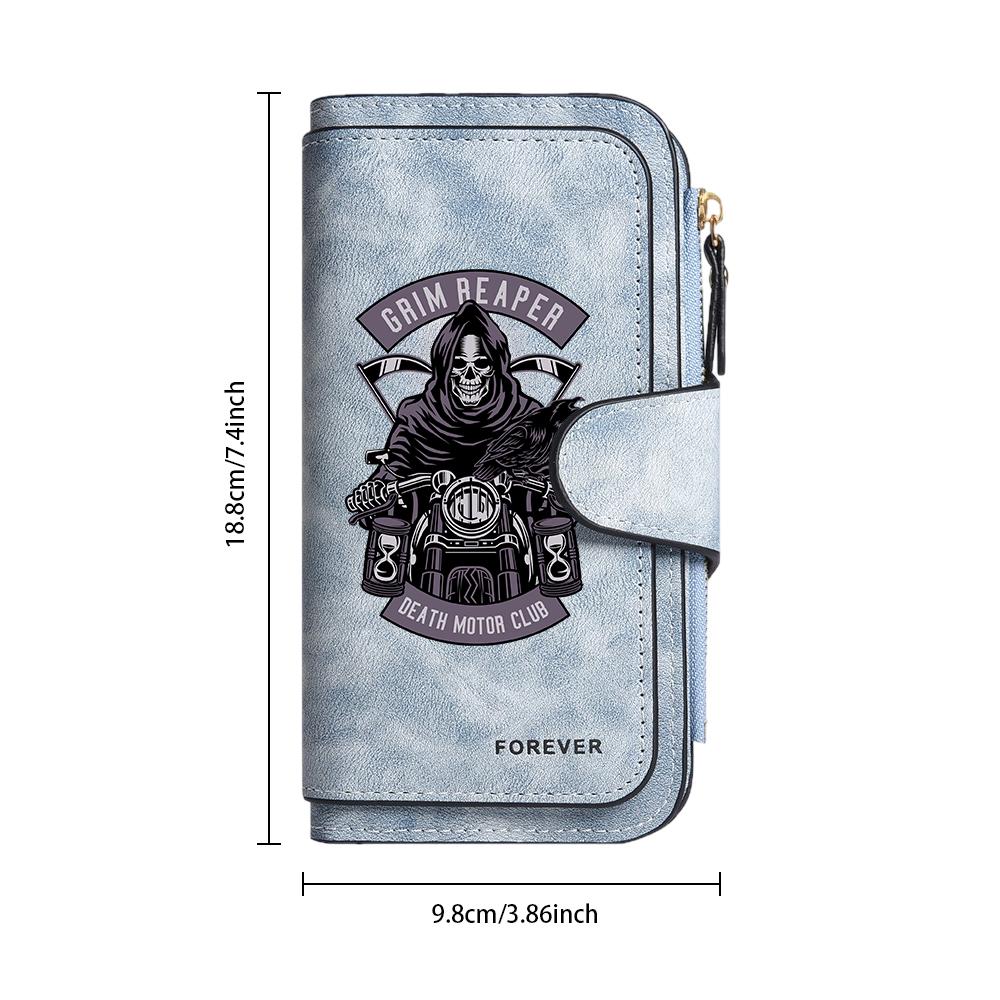 Grim Reaper Printed PU Long Wallet Multi Card Slot Bifold Purse