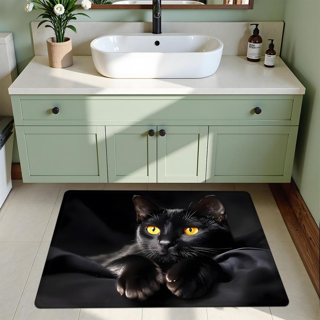 1Pcs Anti Fatigue Kitchen Rugs, Black Cat Print Waterproof Non-Slip Thick Cushioned Kitchen Mat Heavy Duty Comfort Standing Mat for Kitchen