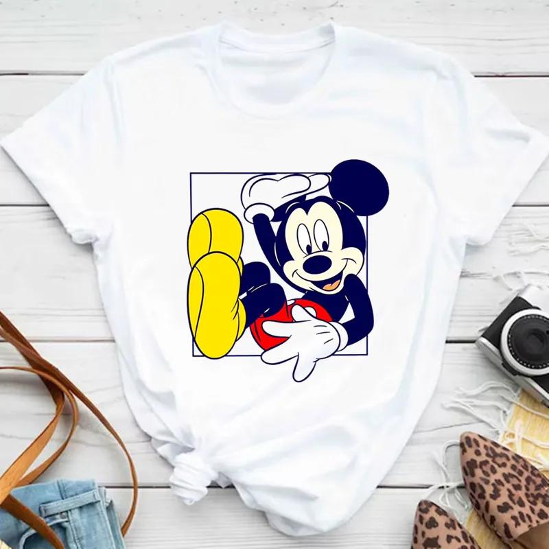Kawaii Disney Cartoon Mickey Mouse T-shirt Female Harajuku Cute Minnie Mouse T-shirt Funny Donald Duck Pattern T-shirt Female