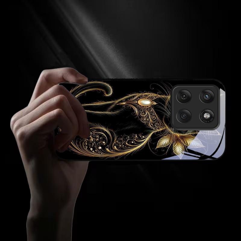 Mystic Golden Pearl Cat Black Glass Phone Case For Motorola Moto Edge 60 70 20 Lite 30 Pro 40 50 Ultra X30 Pro G14 G75 G84 Cover