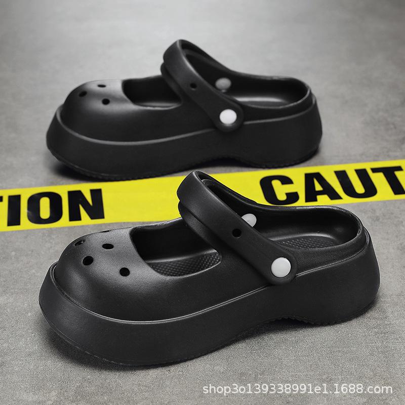 Season Casual Mary Jane Women's Sandals Heighten Fashion Step On Shit Feeling Hole Shoes Hollow Bag Head Thick Heel Cool Slippers