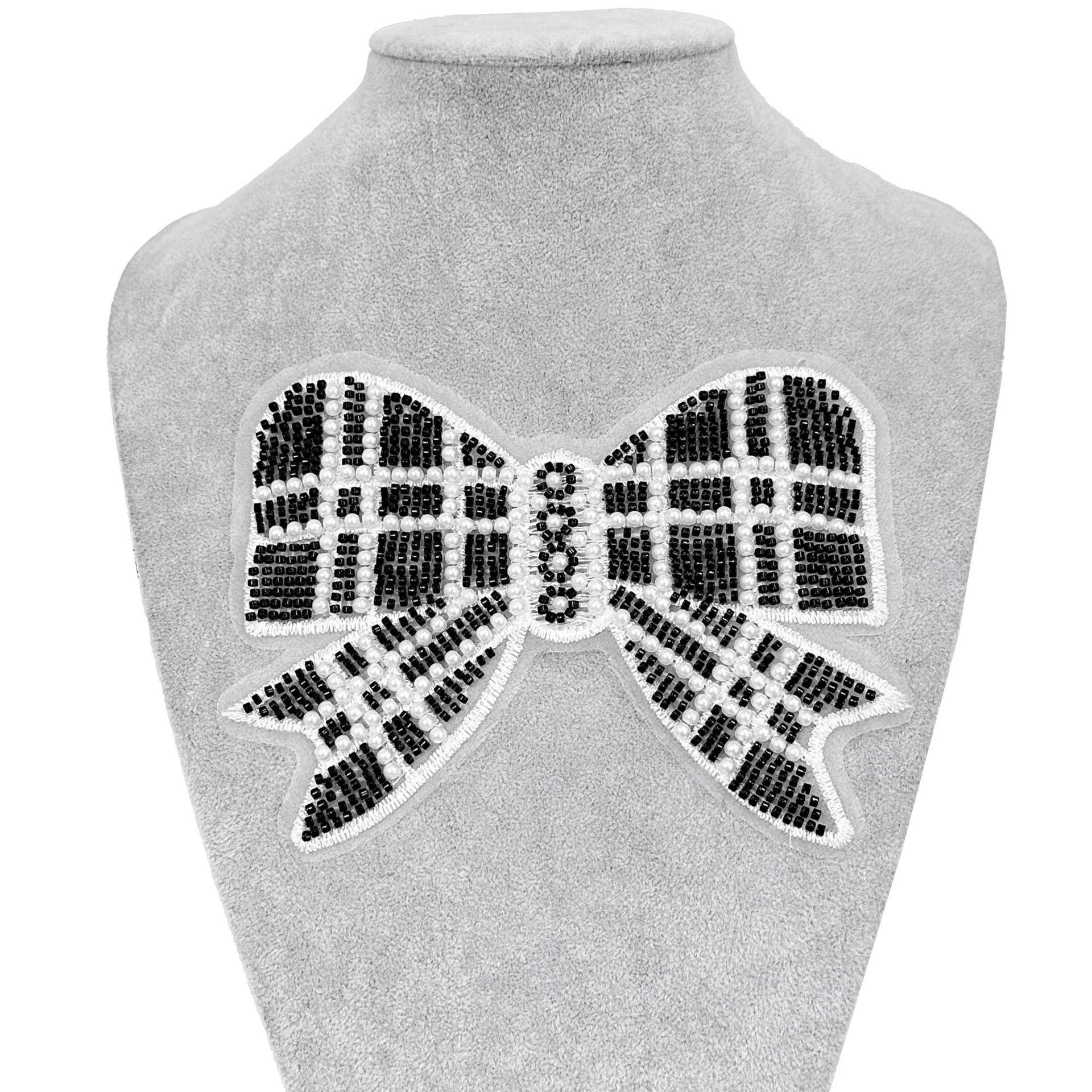 

Black And White Beaded Bow Cloth Sticker Versatile Sweater Dress T-Shirt Jewelry Decorative Accessories Clothing Accessories 7448 black