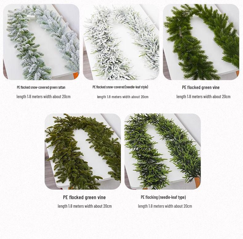 Encrypted Snowing PE Rattan Garland with Flocked Snow for Window & Wall Hanging