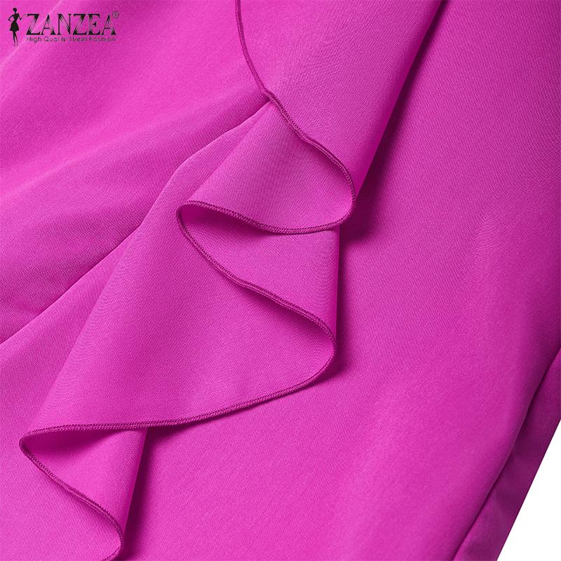 ZANZEA Women Casual Round Neck Ruffles Splice Summer Short Sleeve Dress