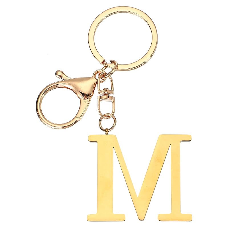 

[PATIKIL] initial letter key chain Alphabet A-Z Keychain Initial Keyring Cute Metal Alphabet Keyring handbag for backpack Golden (M)