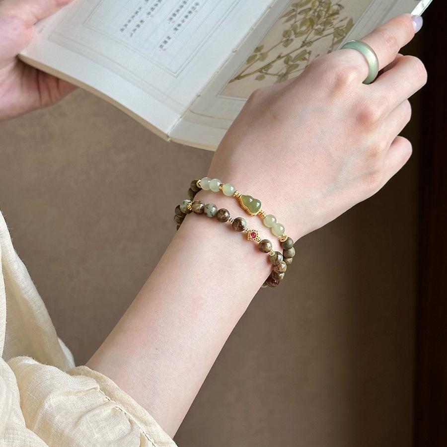 Natural Green Ghost Agate Beaded Crystal Bracelet Simple Retro Temperament Bracelet Light Luxury Versatile Niche Jewelry Women