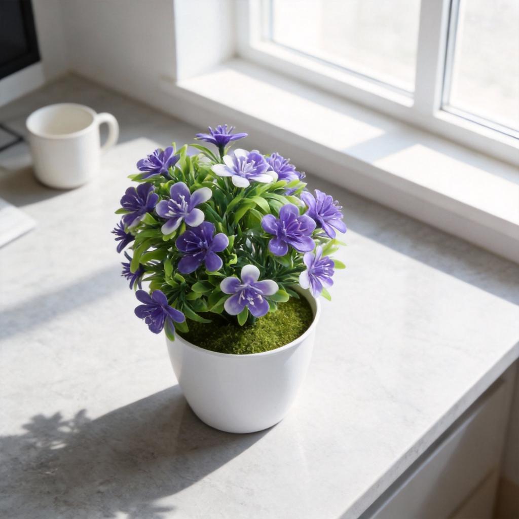 Compact Design Faux Flowers Indoor Décor Potted Plant
