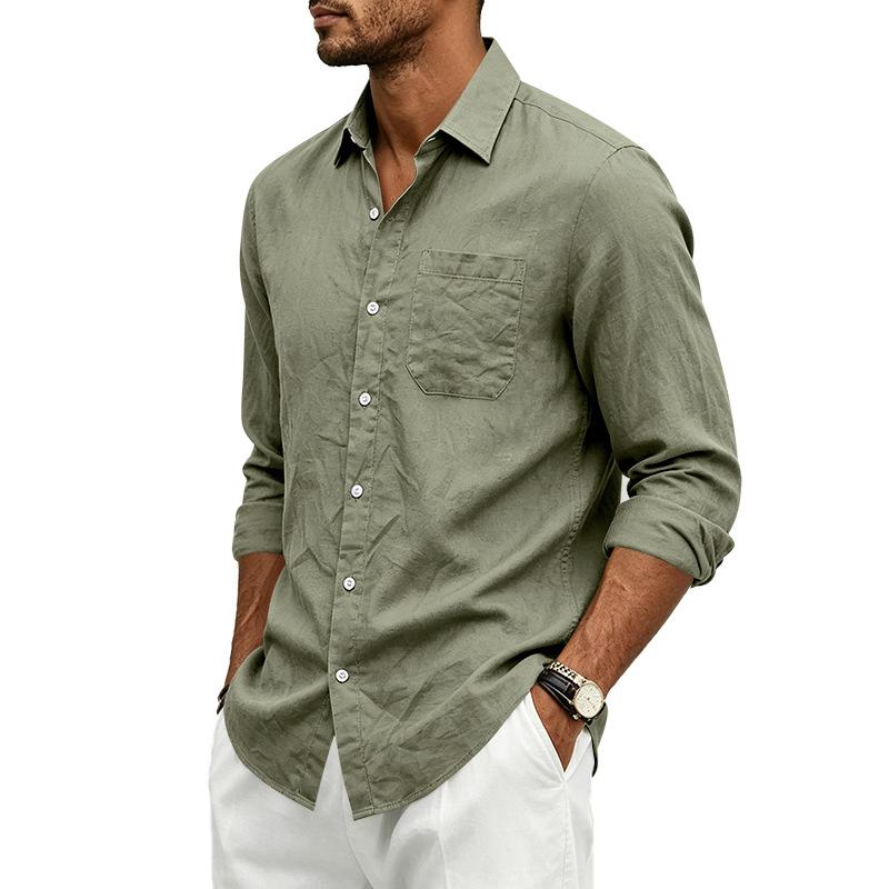 Men S Linen Long Sleeve Loose Fit Casual Shirt