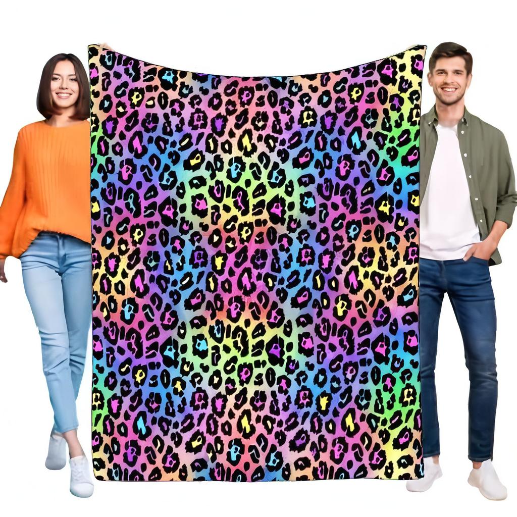 Colorful Rainbow Leopard Print Blanket Soft Cozy Throw for Bed Sofa, Perfect for Home Decor, Lightweight Warm Gift for Friends a