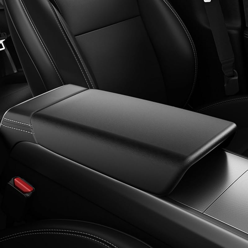Center Console Armrest Cover Black Compatible With Tesla Model 3 Highland/Model Y Juniper,Scratch-Proof TPE, Snap-On Design, Waterproof & Easy-Clean,