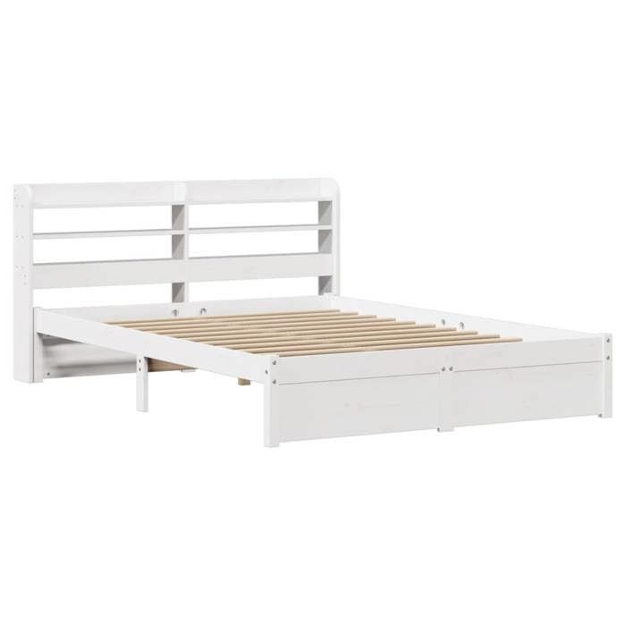 VidaXL Bed Frame with Headboard White 160x200 Cm Solid Pine Wood, Bed, Solid Wood Bed Frame, Bedroom Furniture At 3306741