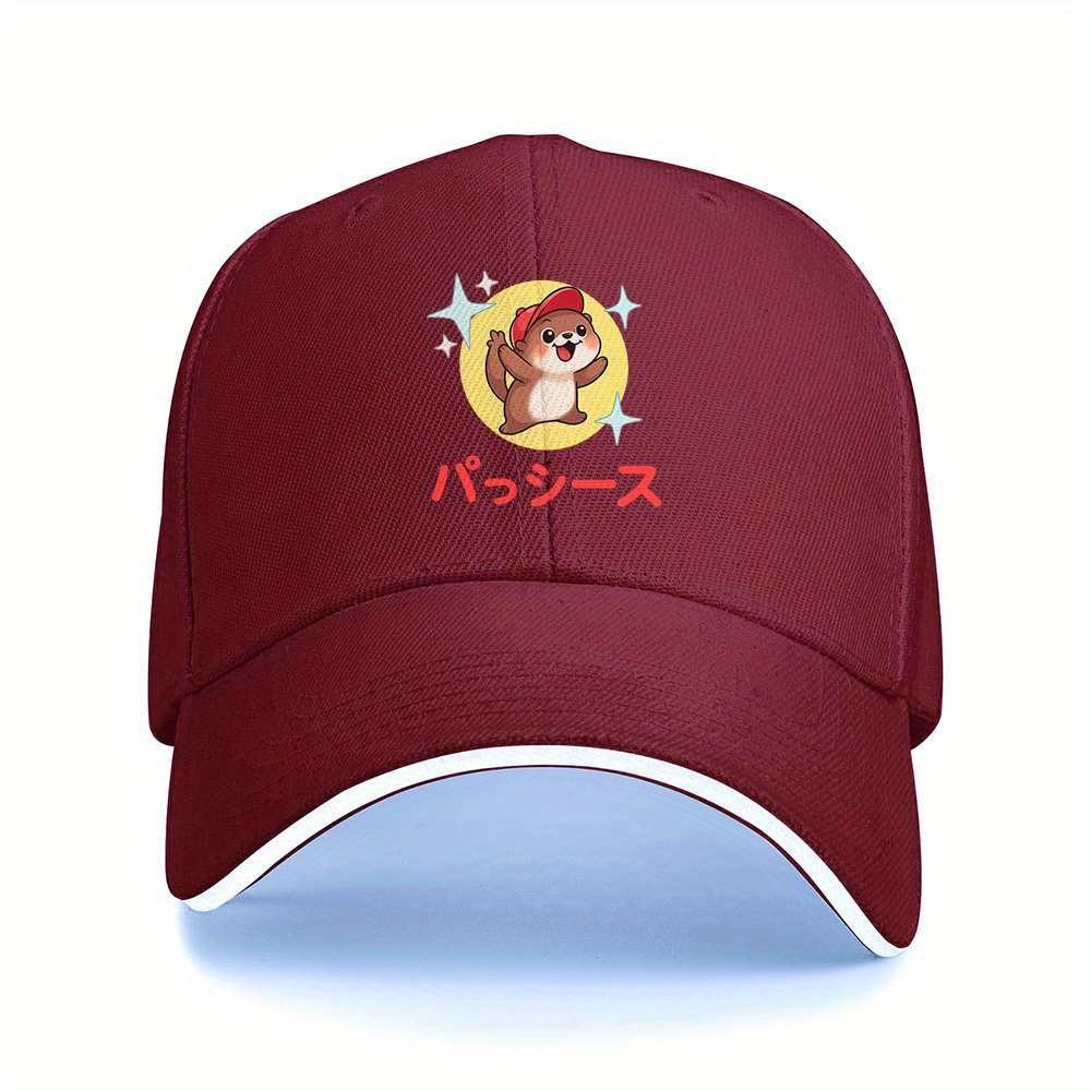 Cute Otter in Red Cap Baseball Cap Adjustable Polyester Casual Print Summer Sports Cap One Size