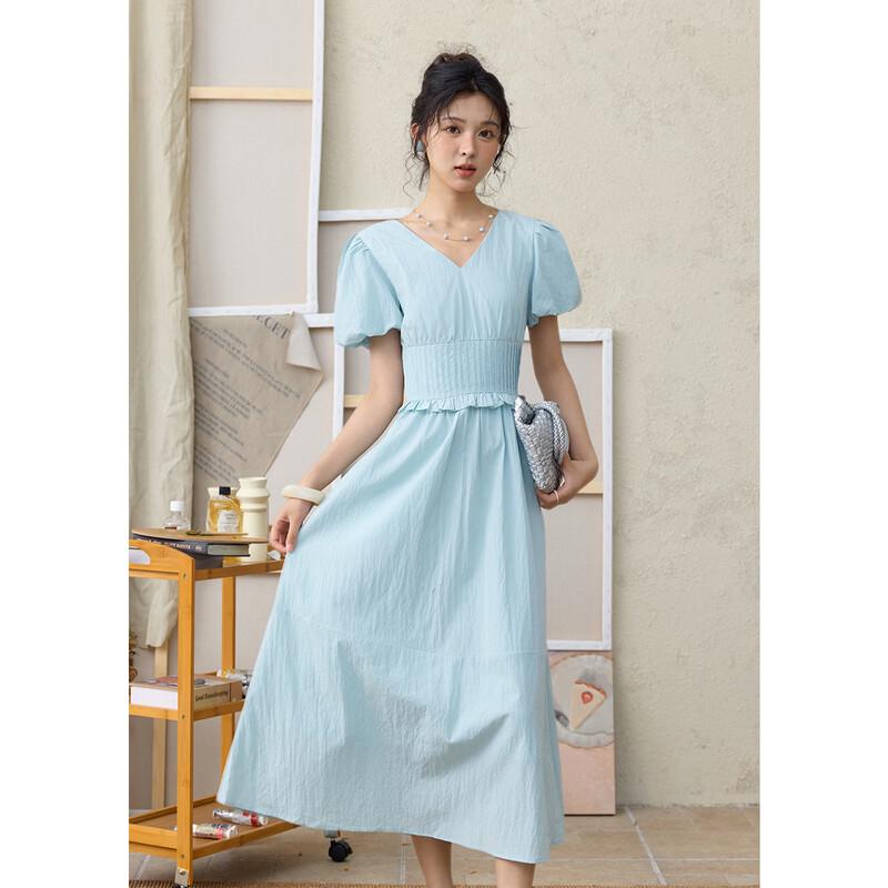 MiXiu Women s 2025 Summer V-Neck Tencel Blend Maxi Dress S