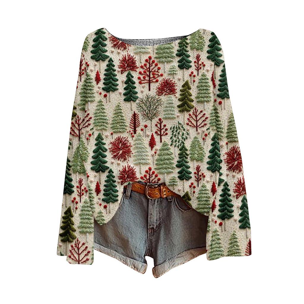 ZJW One-Shoulder 3D Christmas Pullover Sweater