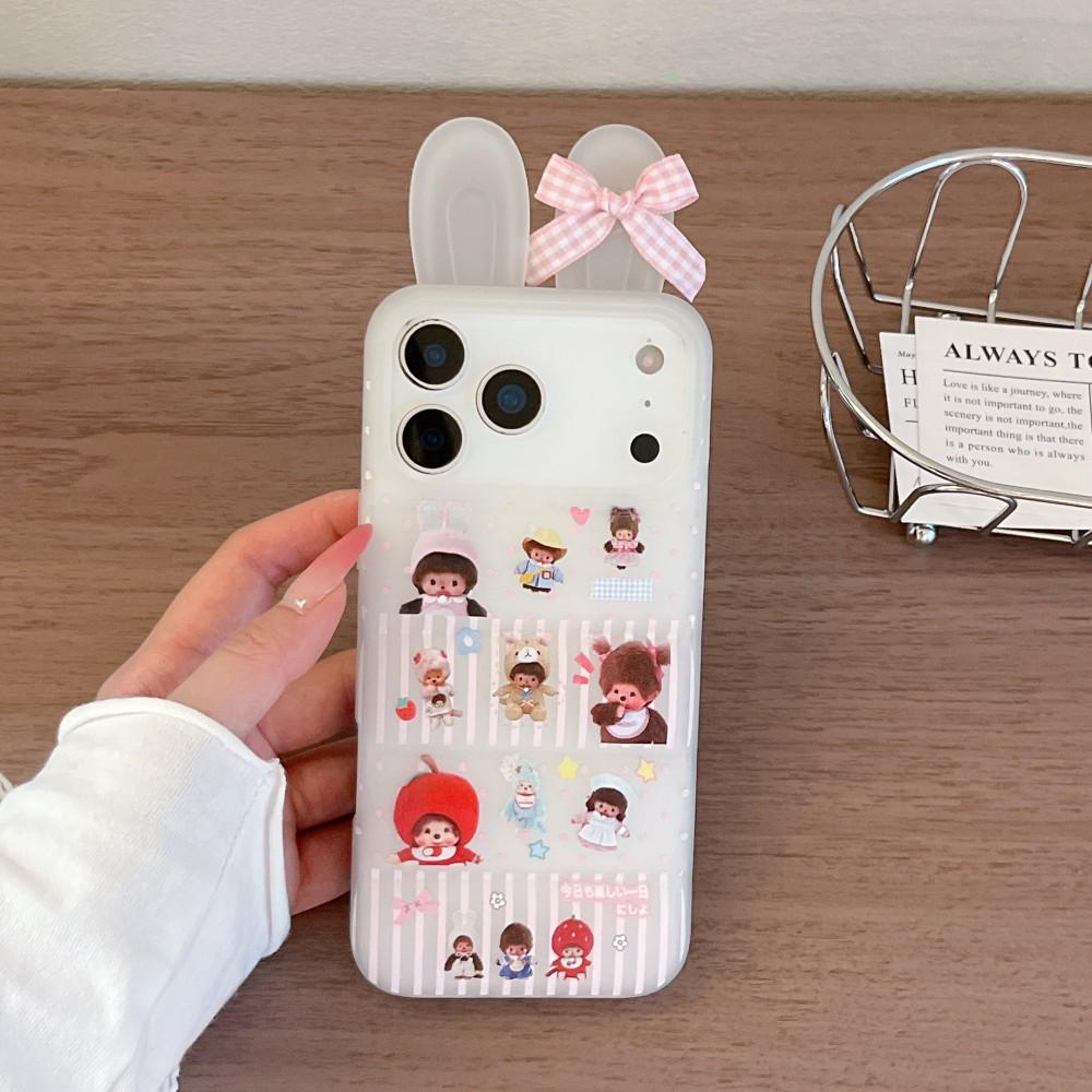 

Cartoon Rabbit Ears Phone Case for Apple 17ProMax - Full Coverage with Bow Design iPhone 15 Pro Max