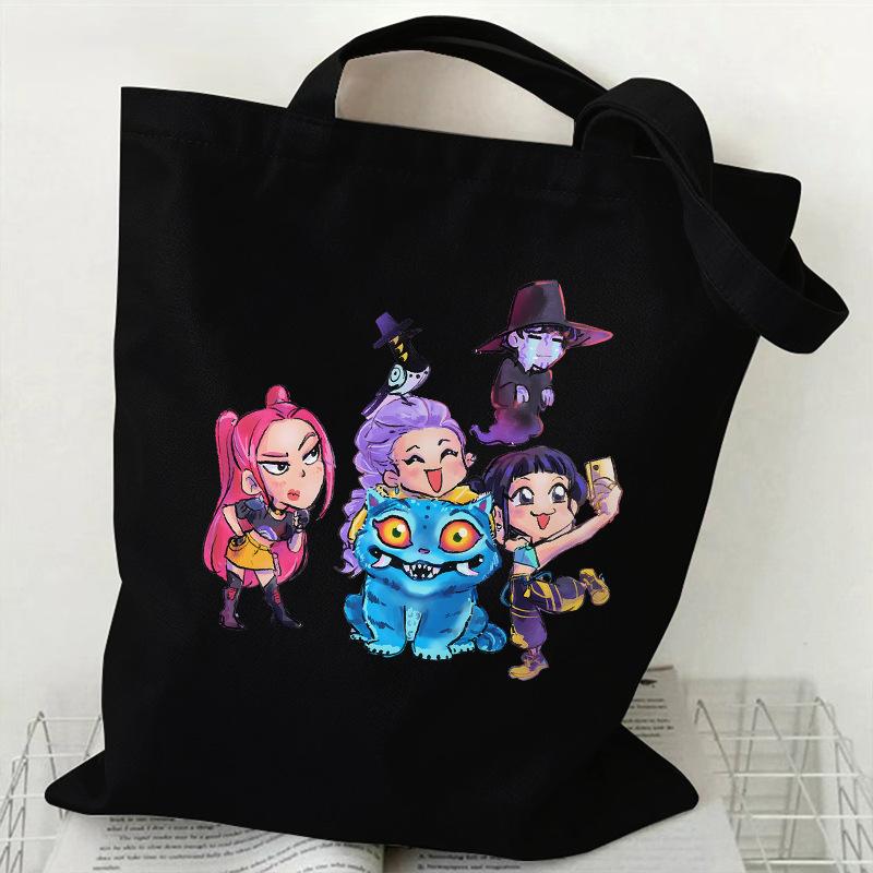 Spot KPOP Demon Hunter Group Printed Canvas Bag Student Daily Trend Handbag Shopping Bag