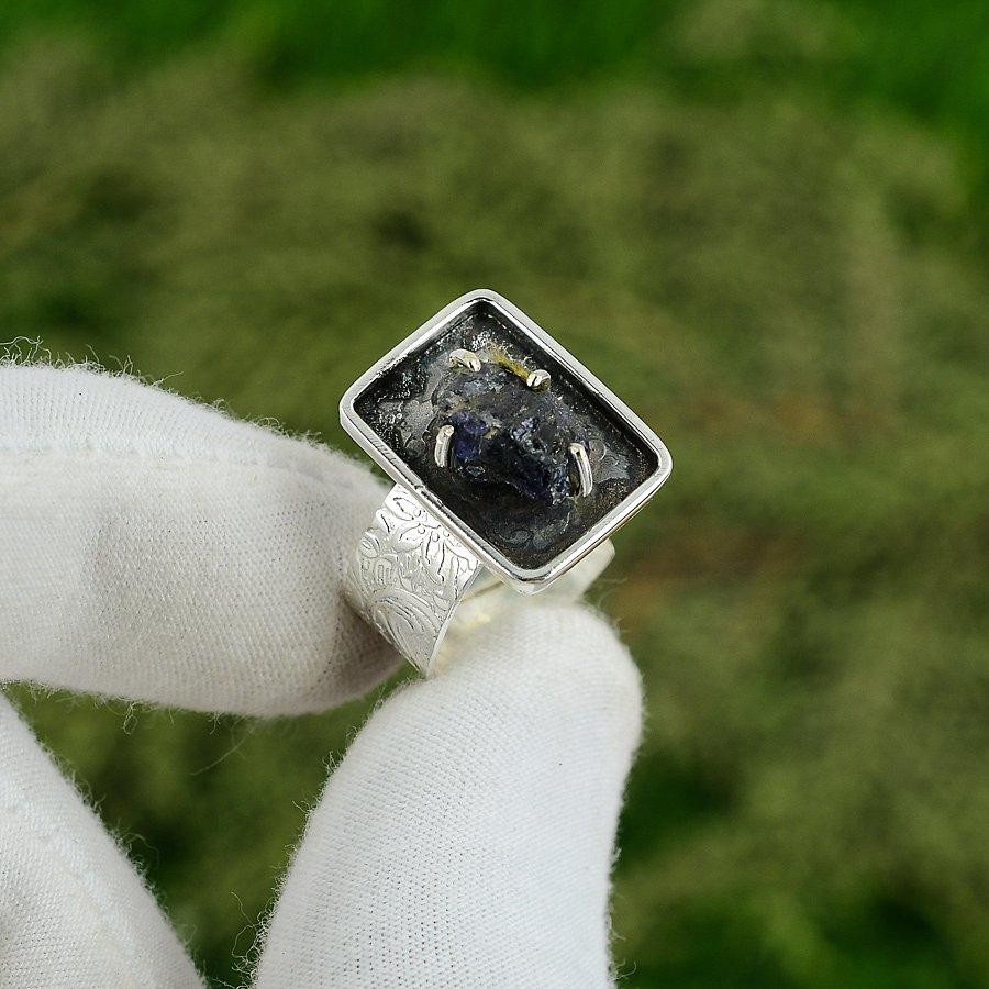 Natural Tanzanite Rough Gemstone Solitaire Adjustable Ring 925 Sterling Silver Adjustable