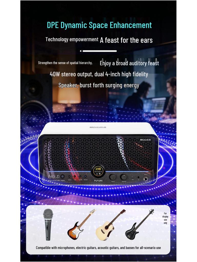 MOOER Magic Ear F40i Li Portable Electric Guitar & Bass Bluetooth Amp Speaker