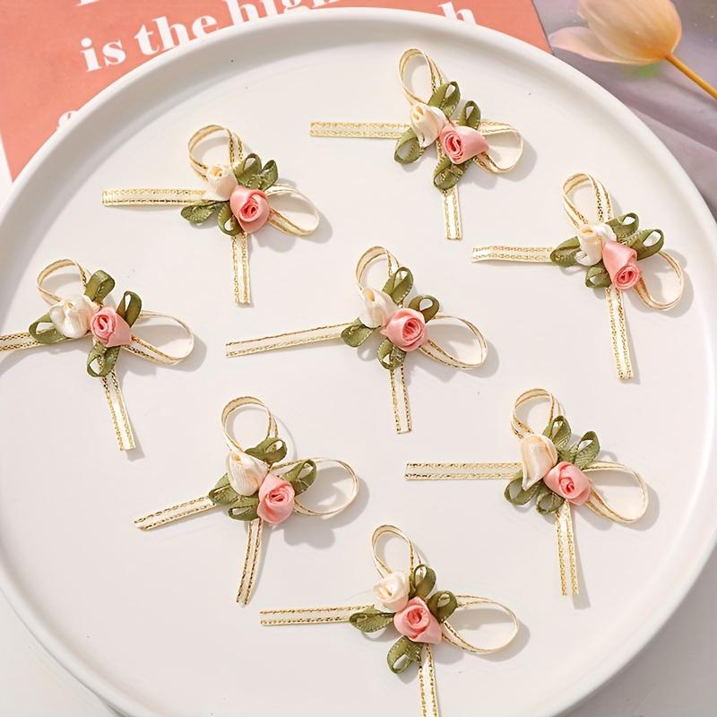 2pcs Beige Mini Flower Bow Ribbons for Gift Wrapping and Crafts, Gift Wrapping Ribbon