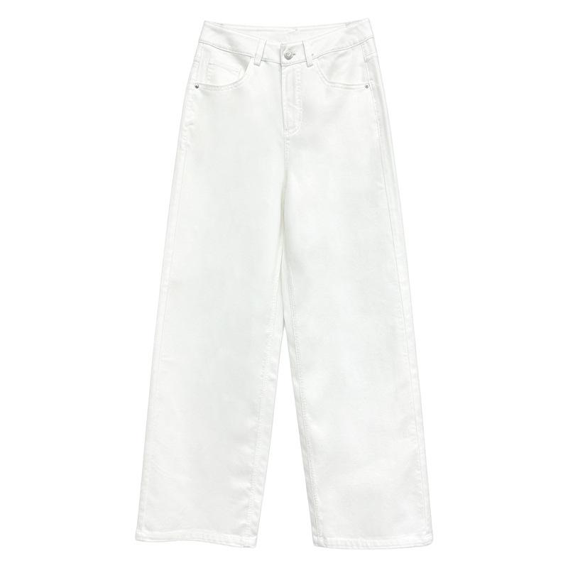 Summer Tencel cotton high waist narrow version straight white jeans women's loose wide legs and thin floor pants