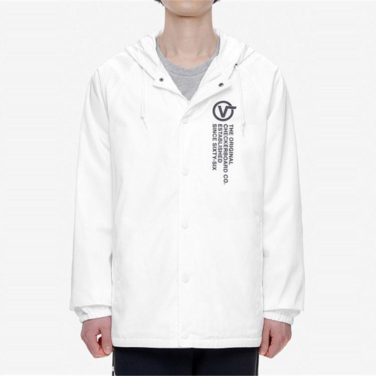 Vans Letter Logo Solid Color Thin Cotton Hoodie Jacket Men jackets White VN0A3W2EYKW